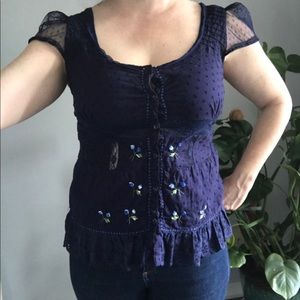 Lux Bohemian Top with Embroidery Flower Details
